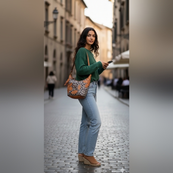 COACH 2007 BLEECKER DENIM C FLORAL DUFFLE VACHETTA LEATHER FLOWER BAG 11781 Rare - Picture 3 of 15